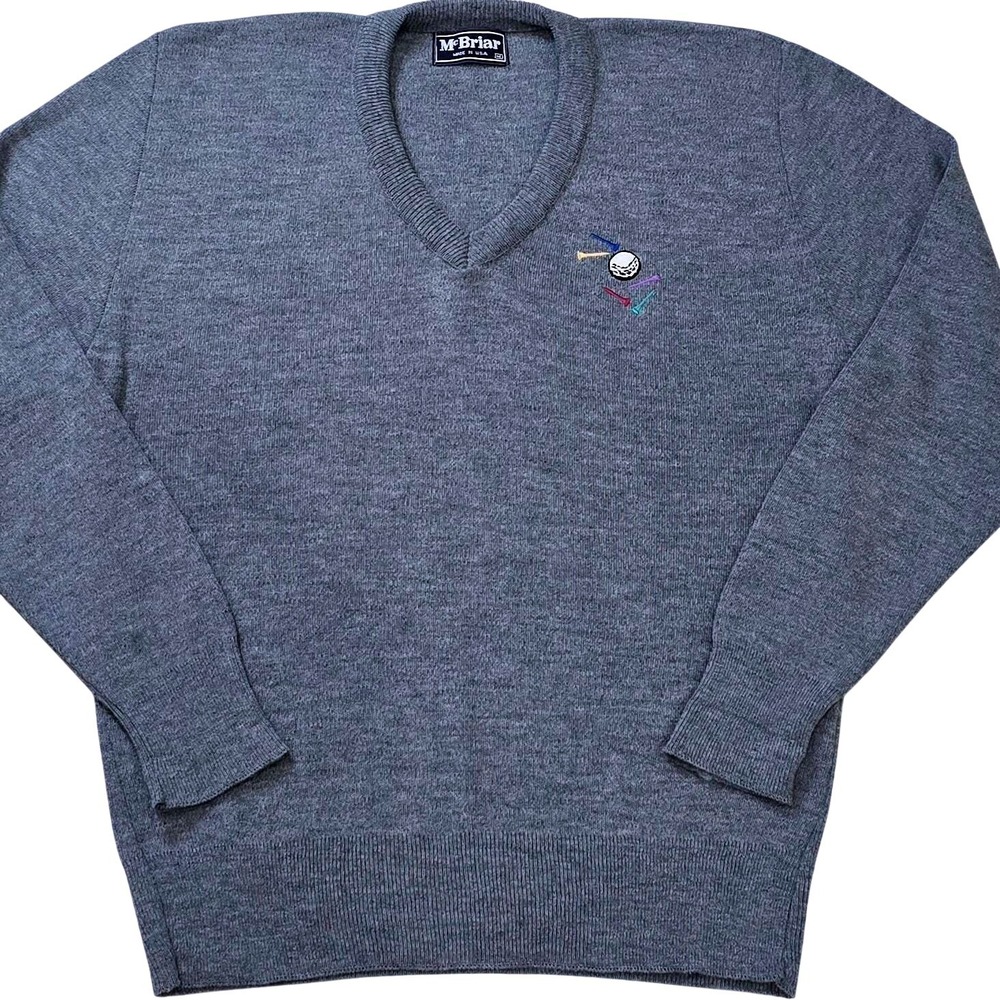 McBriar Men's Size M‎ Golf Sweater Embroidered V-Neck Gray GVC Vintage 90s